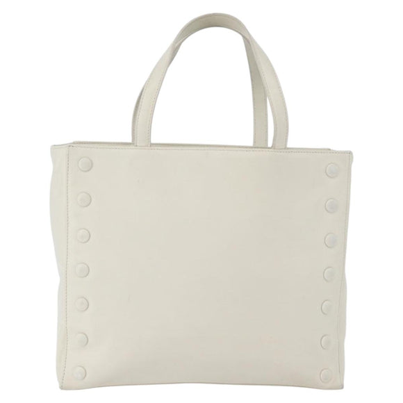CELINE Hand Bag Leather White Gold Auth mr2081