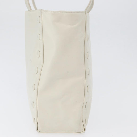 CELINE Hand Bag Leather White Gold Auth mr2081