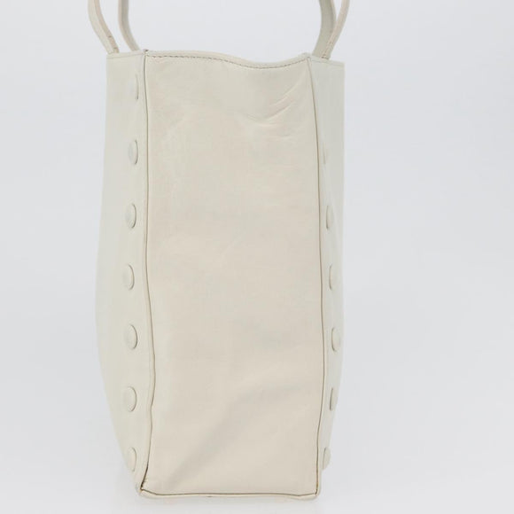 CELINE Hand Bag Leather White Gold Auth mr2081