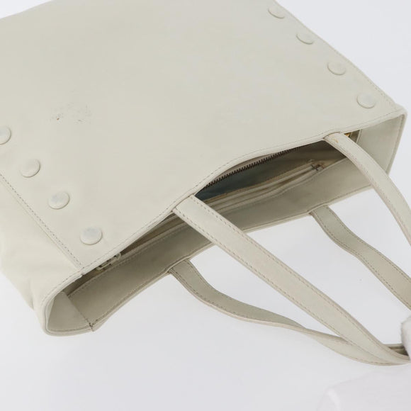 CELINE Hand Bag Leather White Gold Auth mr2081