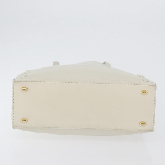 CELINE Hand Bag Leather White Gold Auth mr2081