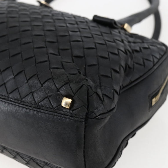 BOTTEGA VENETA INTRECCIATO Handtas Leer Zwart Goud Auth mr2087