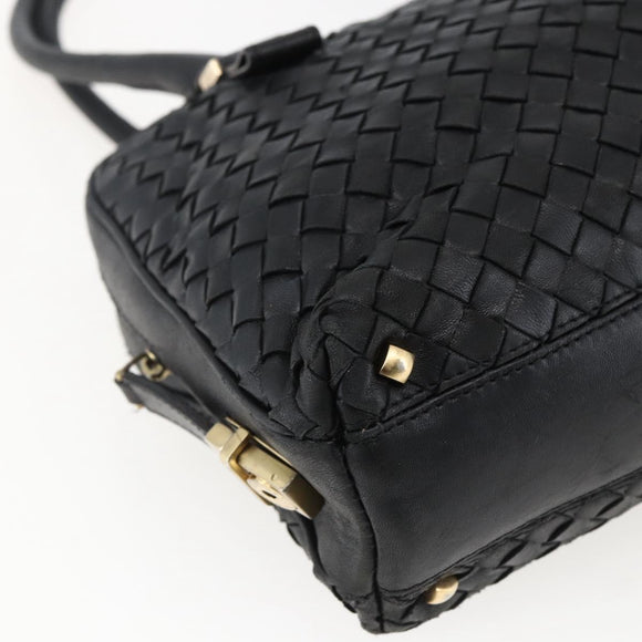 BOTTEGA VENETA INTRECCIATO Handtas Leer Zwart Goud Auth mr2087