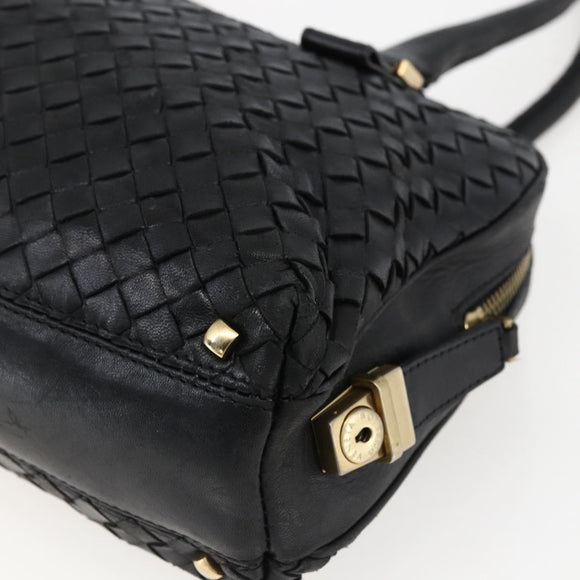 BOTTEGA VENETA INTRECCIATO Hand Bag Leather Black Gold Auth mr2087