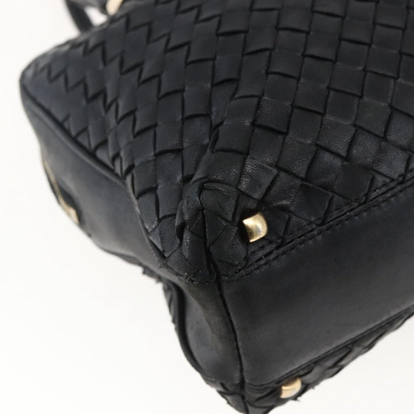BOTTEGA VENETA INTRECCIATO Handtas Leer Zwart Goud Auth mr2087