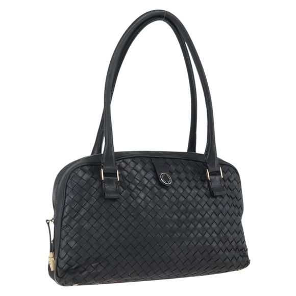 BOTTEGA VENETA INTRECCIATO Handtas Leer Zwart Goud Auth mr2087