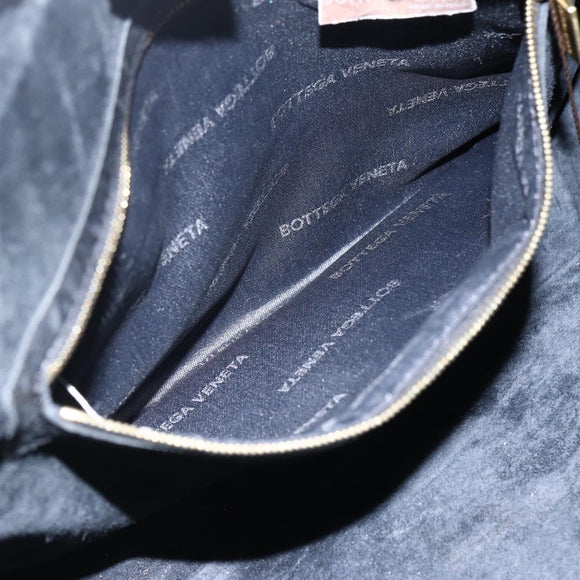 BOTTEGA VENETA INTRECCIATO Handtas Leer Zwart Goud Auth mr2087
