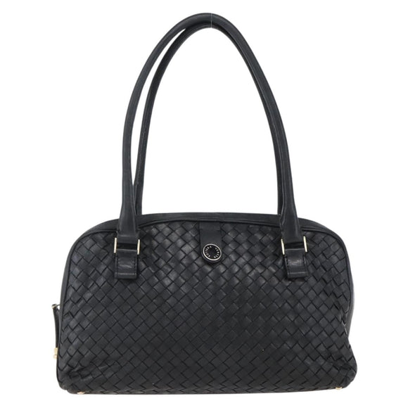 BOTTEGA VENETA INTRECCIATO Handtas Leer Zwart Goud Auth mr2087