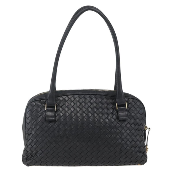 BOTTEGA VENETA INTRECCIATO Hand Bag Leather Black Gold Auth mr2087