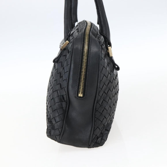 BOTTEGA VENETA INTRECCIATO Hand Bag Leather Black Gold Auth mr2087
