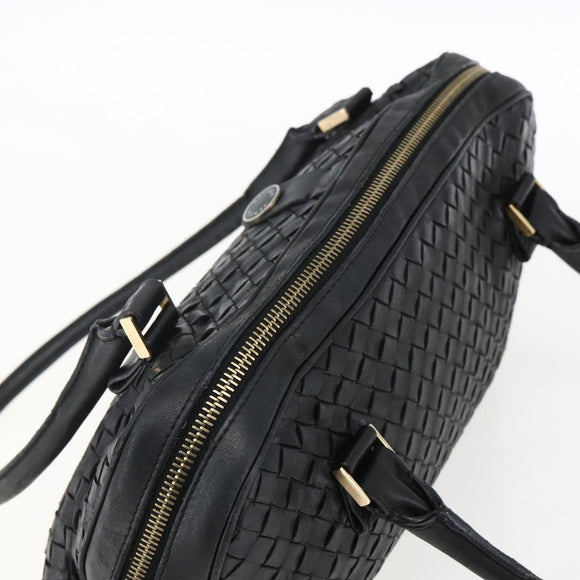 BOTTEGA VENETA INTRECCIATO Hand Bag Leather Black Gold Auth mr2087