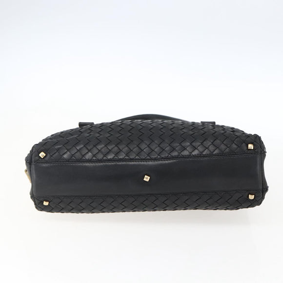 BOTTEGA VENETA INTRECCIATO Hand Bag Leather Black Gold Auth mr2087