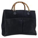 GUCCI Bamboo Hand Bag Suede Navy Gold 002 123 0322 Auth mr2091-1