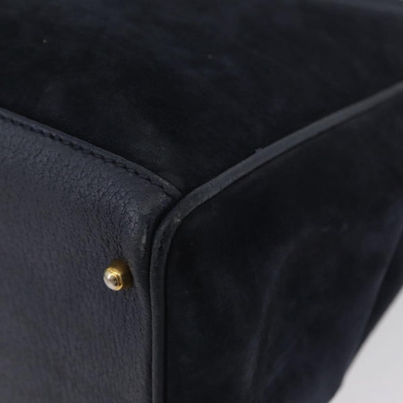 GUCCI Bamboo Hand Bag Suede Navy Gold 002 123 0322 Auth mr2091