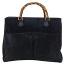 GUCCI Bamboo Hand Bag Suede Navy Gold 002 123 0322 Auth mr2091-13