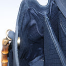 GUCCI Bamboo Hand Bag Suede Navy Gold 002 123 0322 Auth mr2091-21