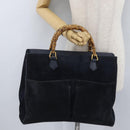 GUCCI Bamboo Hand Bag Suede Navy Gold 002 123 0322 Auth mr2091-24