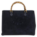 GUCCI Bamboo Hand Bag Suede Navy Gold 002 123 0322 Auth mr2091-2