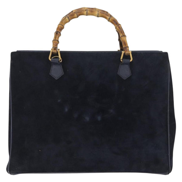 GUCCI Bamboo Hand Bag Suede Navy Gold 002 123 0322 Auth mr2091