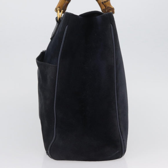 GUCCI Bamboo Hand Bag Suede Navy Gold 002 123 0322 Auth mr2091