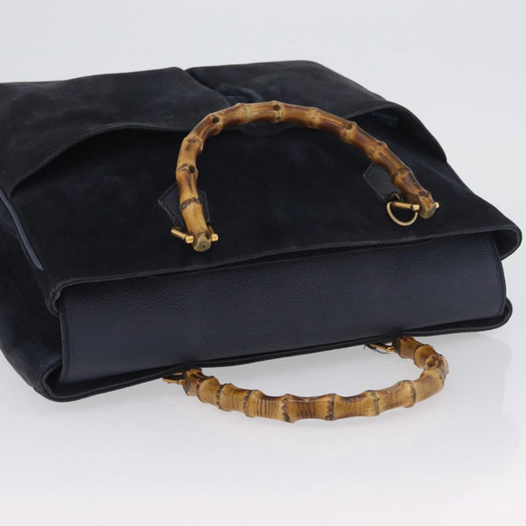 GUCCI Bamboo Hand Bag Suede Navy Gold 002 123 0322 Auth mr2091