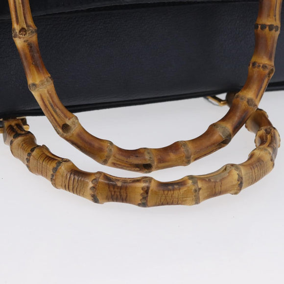 GUCCI Bamboo Hand Bag Suede Navy Gold 002 123 0322 Auth mr2091