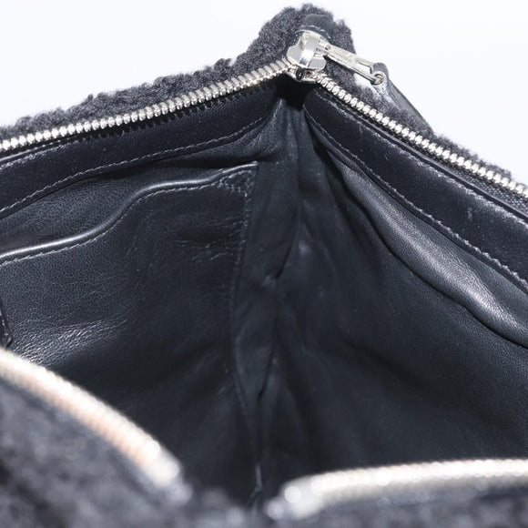 BALENCIAGA Clutch Bag knitted Fabrics Black Silver Auth mr2097