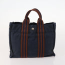HERMES Fourre Tout Hand Bag Canvas 6 Set Black Gray Auth mr2099-16