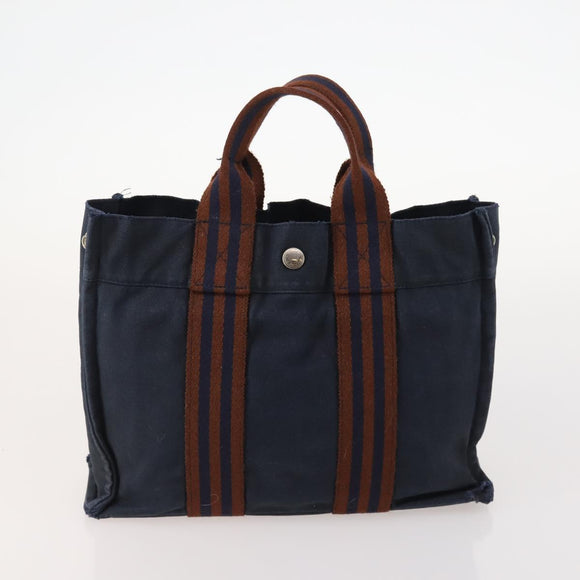 HERMES Fourre Tout Hand Bag Canvas 6 Set Black Gray Auth mr2099
