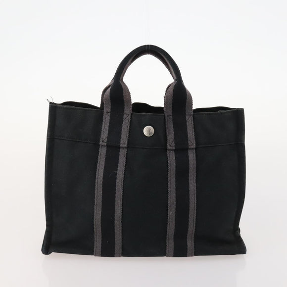 HERMES Fourre Tout Hand Bag Canvas 6 Set Black Gray Auth mr2099