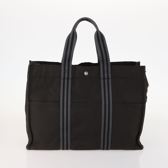 HERMES Fourre Tout Hand Bag Canvas 6 Set Black Gray Auth mr2099