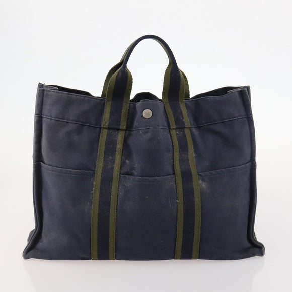 HERMES Fourre Tout Hand Bag Canvas 6 Set Black Gray Auth mr2099
