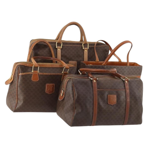 CELINE Macadam Canvas Hand Bag PVC Leather 4 Set Brown Auth mr2100