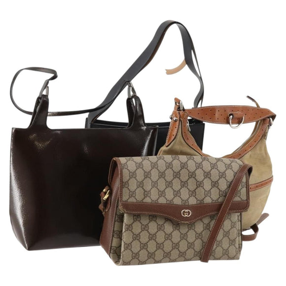 GUCCI GG Canvas Micro GG Supreme Bag PVC 4 Set Beige Brown black Auth mr2102