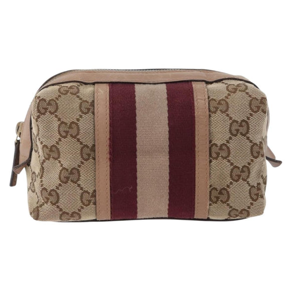 GUCCI GG Canvas Sherry Line Pouch Beige Gold 256636 Auth mr2104