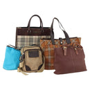 BURBERRY Nova Check Blue Label Bag Leather Nylon 5 Set Blue Brown Auth mr2107-1