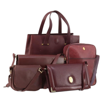 CARTIER Shoulder Bag Leather 5 Set Bordeaux Gold Auth mr2108