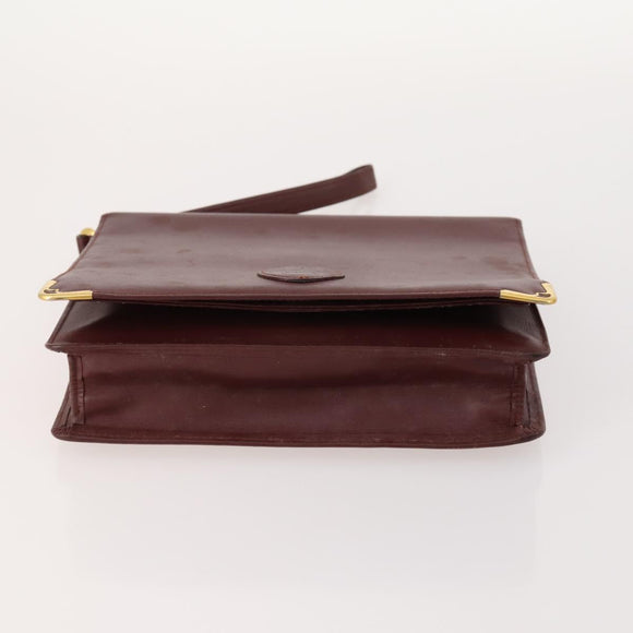 CARTIER Must Line Clutch Bag Leather 5 Set Bordeaux Gold Auth mr2109