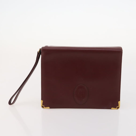 CARTIER Must Line Clutch Bag Leather 5 Set Bordeaux Gold Auth mr2109