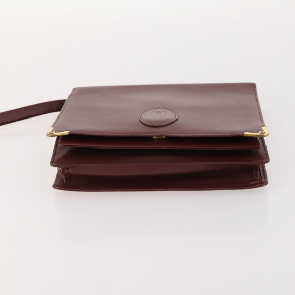 CARTIER Must Line Clutch Bag Leather 5 Set Bordeaux Gold Auth mr2109