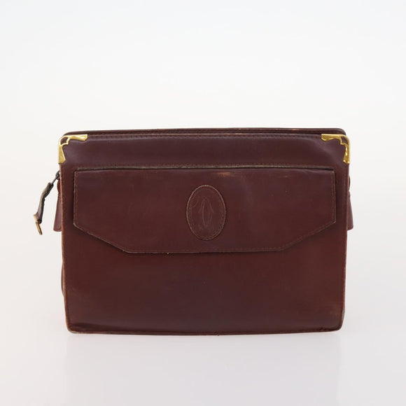 CARTIER Must Line Clutch Bag Leather 5 Set Bordeaux Gold Auth mr2109