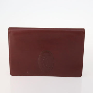 CARTIER Must Line Clutch Bag Leather 5 Set Bordeaux Gold Auth mr2109 - 0