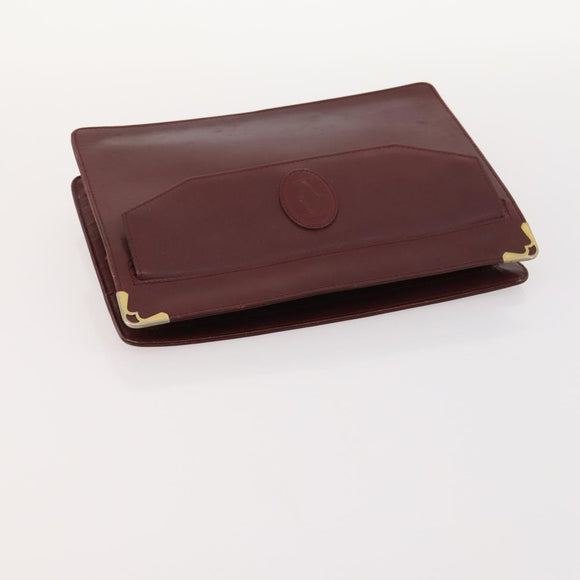 CARTIER Must Line Clutch Bag Leather 5 Set Bordeaux Gold Auth mr2109
