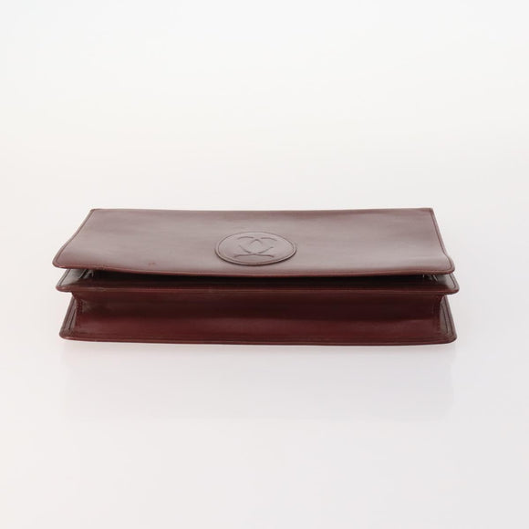 CARTIER Must Line Clutch Bag Leather 5 Set Bordeaux Gold Auth mr2109