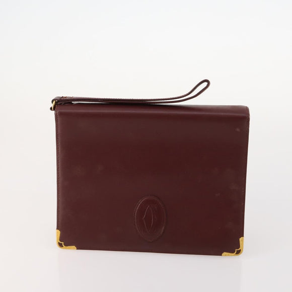 CARTIER Must Line Clutch Bag Leather 5 Set Bordeaux Gold Auth mr2109