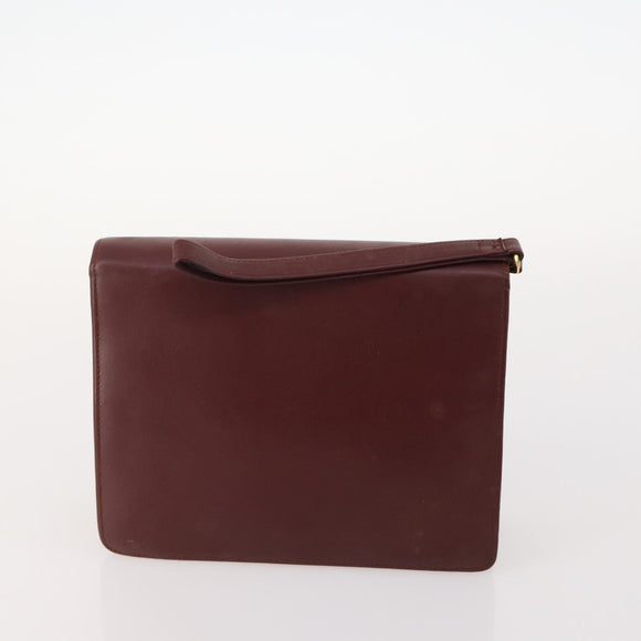 CARTIER Must Line Clutch Bag Leather 5 Set Bordeaux Gold Auth mr2109