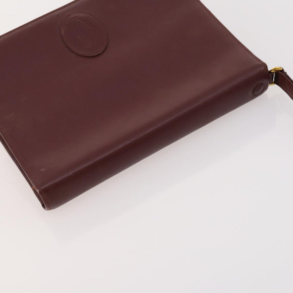 CARTIER Must Line Clutch Bag Leather 5 Set Bordeaux Gold Auth mr2109