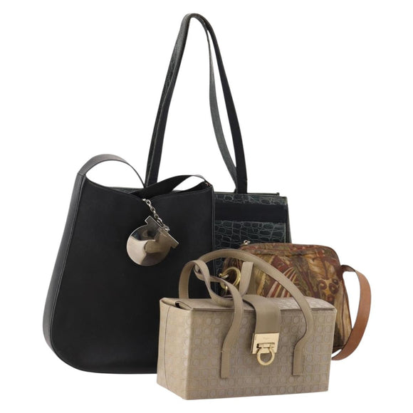 Salvatore Ferragamo Bag Leather nylon 4 Set Black Beige white Auth mr2116