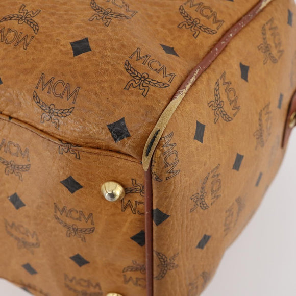 MCM Vicetos Logogram Boston Bag PVC Leather Brown Gold Auth mr2119