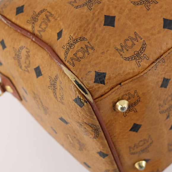 MCM Vicetos Logogram Boston Bag PVC Leather Brown Gold Auth mr2119